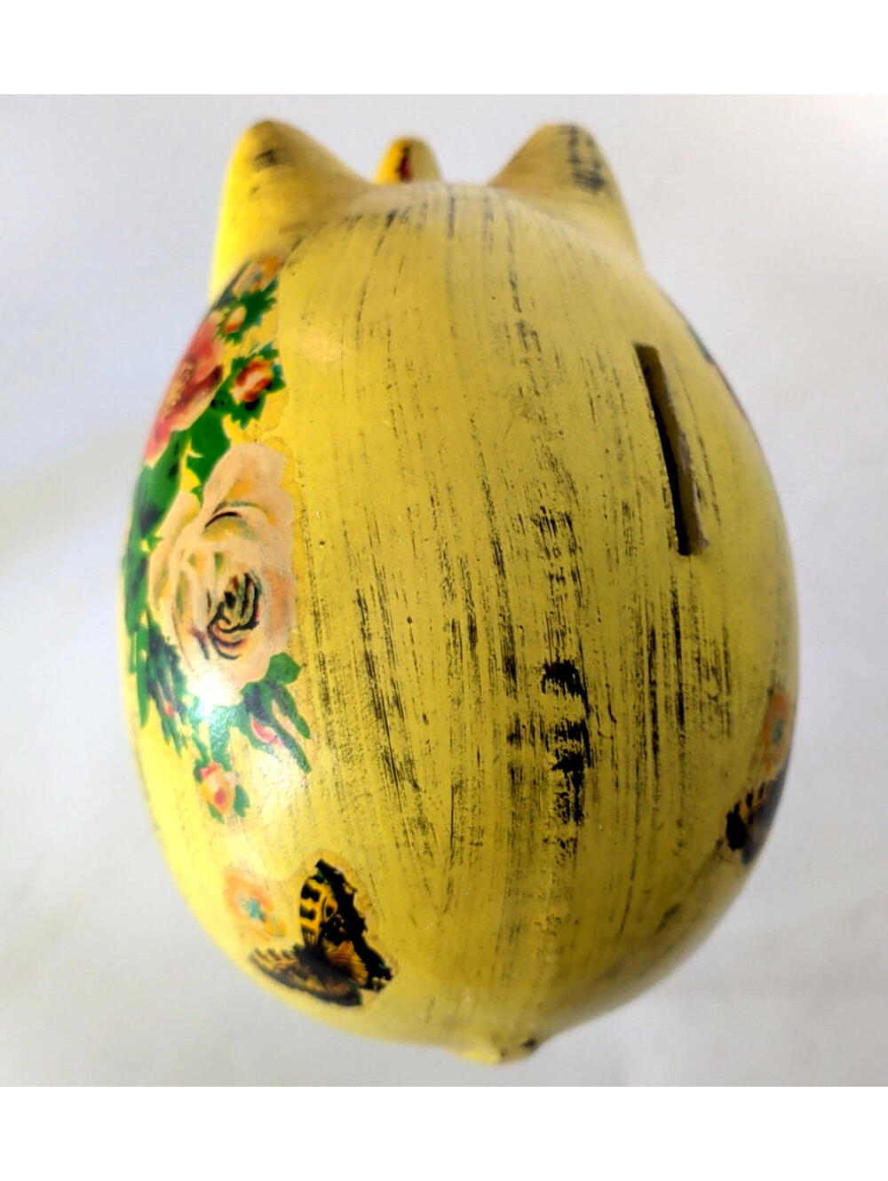 VTG 68 Ceramic Hand-Painted Piggy Bank Floral Rose Country Farmhouse Shabby Chic - Picture 7 of 12